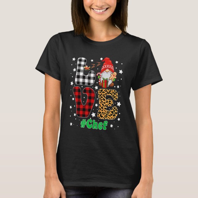 Camiseta Love Chef Gnome Christmas Leopard Plaid Xmas Pajam (Anverso)