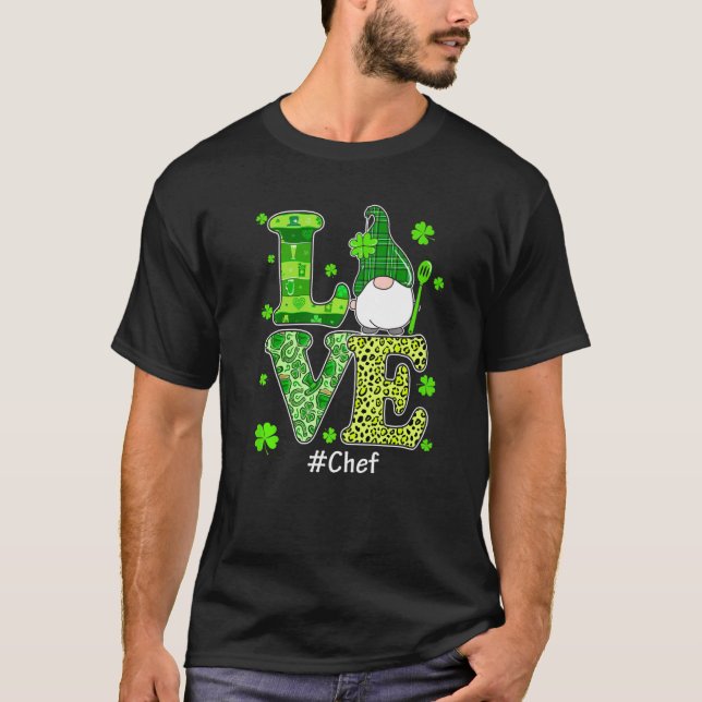 Camiseta Love Chef Gnome Leopard St Patrick's Day Irish Sha (Anverso)