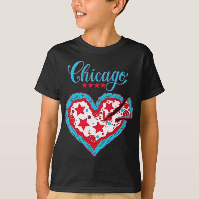 Camiseta Love Chicago Pizza Heart Chicago Flag Gift (Anverso)