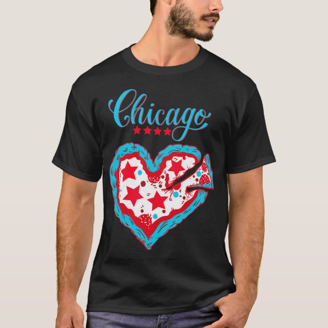 Camiseta Love Chicago Pizza Heart Chicago Flag Gift (Anverso)