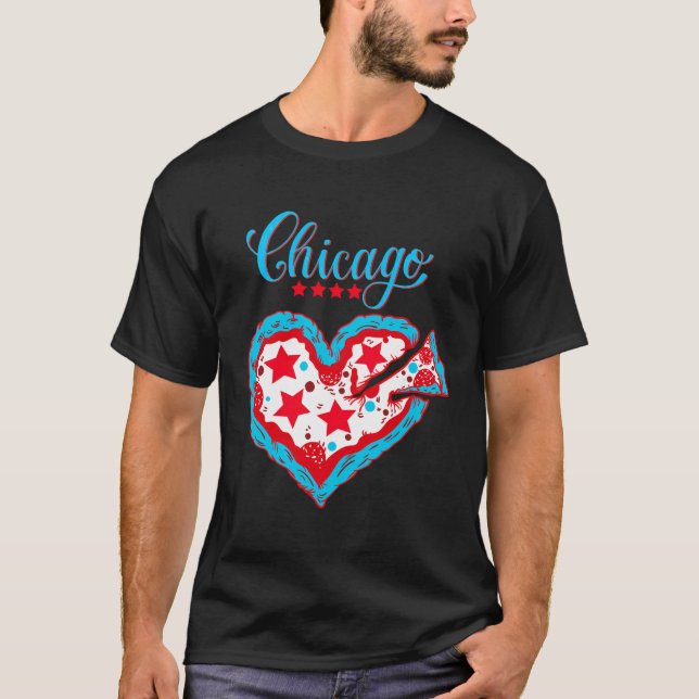 Camiseta Love Chicago Pizza Heart Chicago Flag Gift (Anverso)