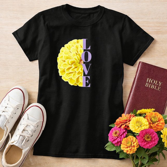 Camiseta Love Christian Bright Yellow Zinnia Floral (Love Christian Yellow Floral Shirt)