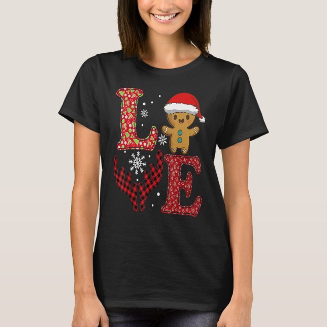 Camiseta Love Christmas 2022 Buffalo Plaid Gingerbread Man  (Anverso)