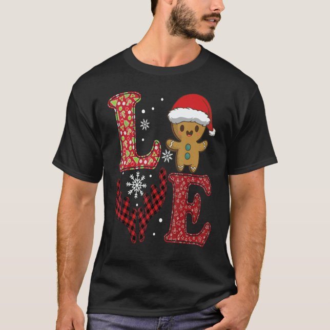 Camiseta Love Christmas 2022 Buffalo Plaid Gingerbread Man  (Anverso)