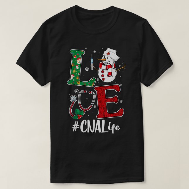 Camiseta Love CNA Life Stethoscope Snowman Navidades Vaccin (Diseño del anverso)