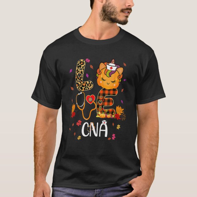 Camiseta Love CNA Unicorn Pumpkin Leopard Print Enfermería  (Anverso)