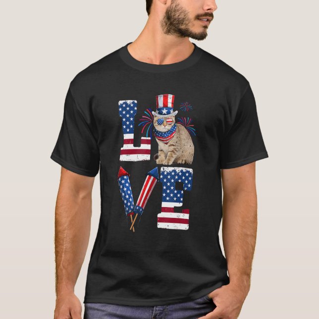 Camiseta LOVE Costume American Flag Fireworks Scottish Fold (Anverso)