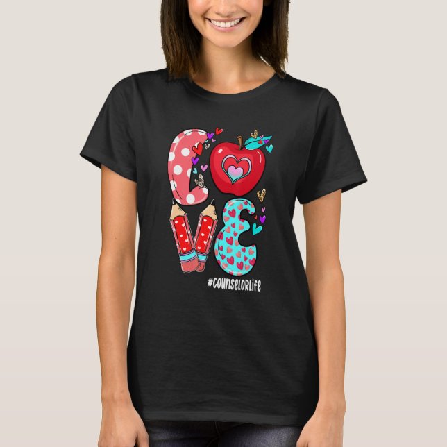 Camiseta LOVE Counselor Life Leopard Heart Valentine's Day  (Anverso)