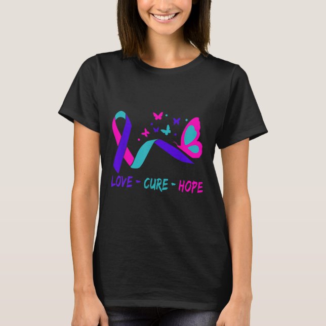 Camiseta Love Cure Hope Cervical Cancer Warrior Butterfly R (Anverso)