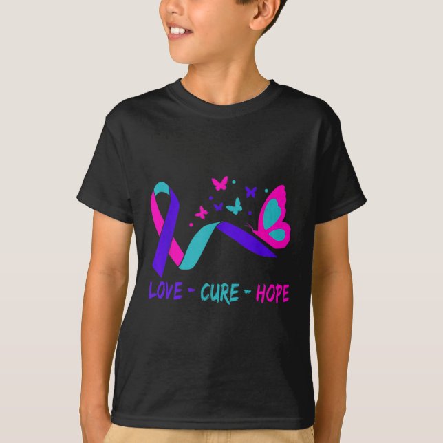 Camiseta Love Cure Hope Cervical Cancer Warrior Butterfly R (Anverso)