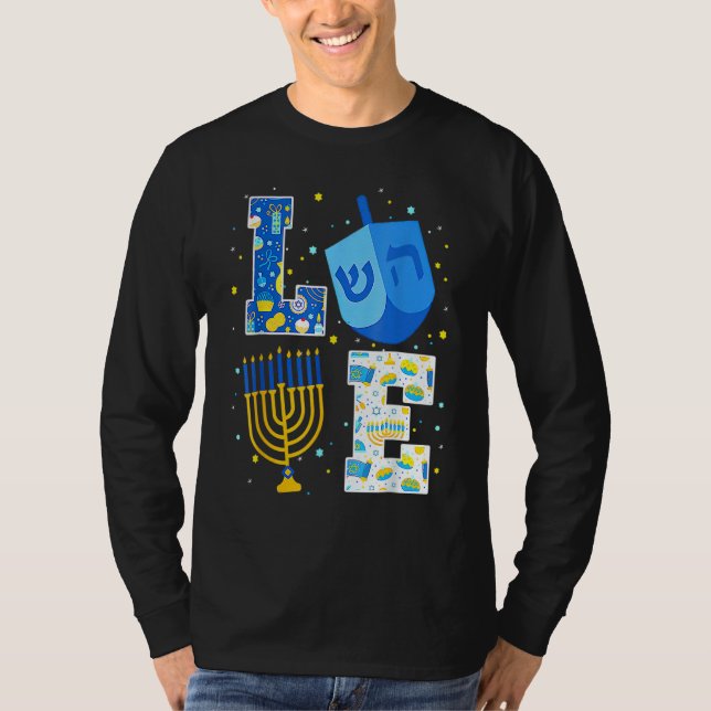 Camiseta LOVE Cute Hanukkah 2022 Decorations Dreidel Menora (Anverso)