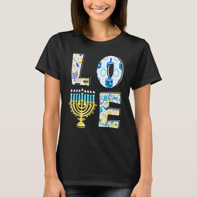 Camiseta Love Cute Hanukkah Chanukah Menorah Pajama Matchin (Anverso)
