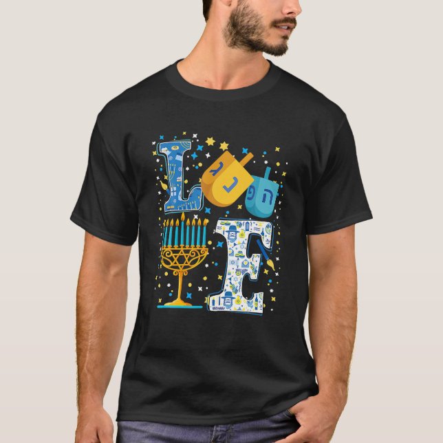 Camiseta LOVE Cute Hanukkah Decoraciones Dreidel Menorah (Anverso)