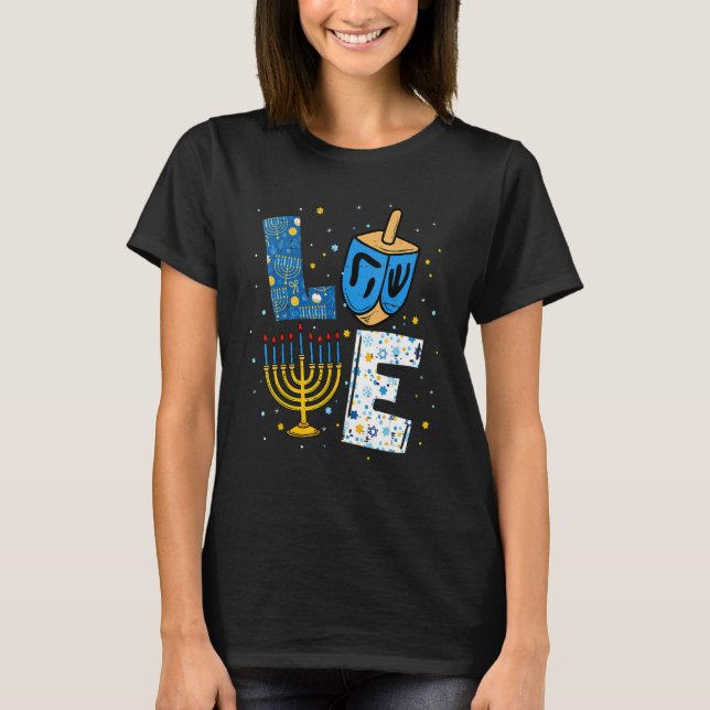 Camiseta LOVE Cute Hanukkah Decoraciones Dreidel Menorah Ch (Anverso)