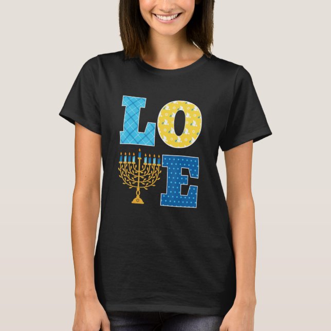 Camiseta LOVE Cute Hanukkah Decoraciones Dreidel Menorah Ch (Anverso)