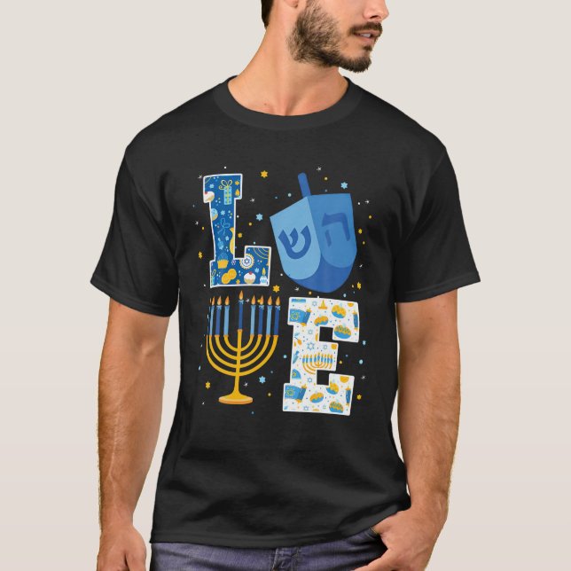 Camiseta LOVE Cute Hanukkah Decoraciones Dreidel Menorah Ch (Anverso)