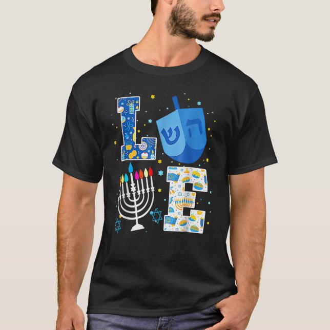 Camiseta LOVE Cute Hanukkah Decoraciones Dreidel Menorah Ch (Anverso)