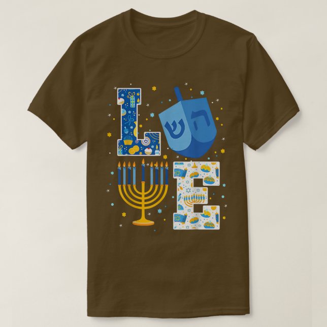 Camiseta LOVE Cute Hanukkah Decoraciones Dreidel Menorah Ch (Diseño del anverso)