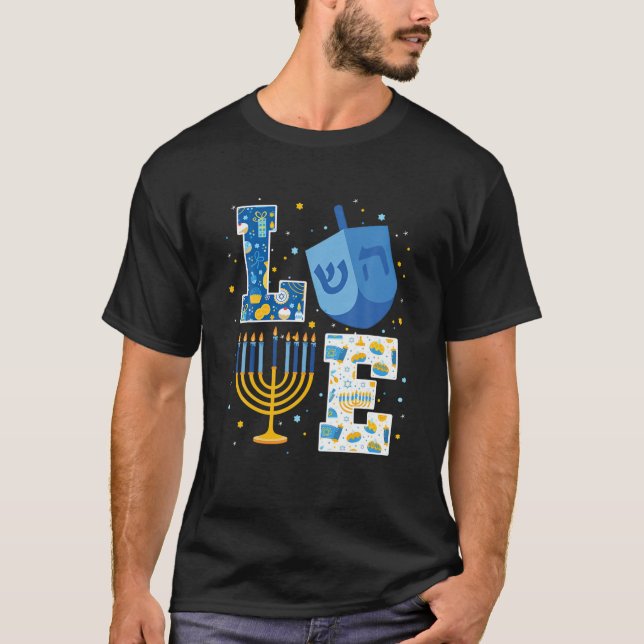 Camiseta LOVE Cute Hanukkah Decoraciones Dreidel Menorah Ch (Anverso)