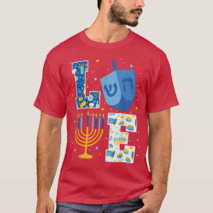 Camiseta LOVE Cute Hanukkah Decoraciones Dreidel Menorah Ch