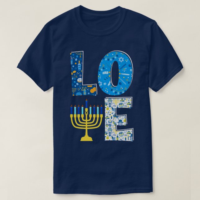 Camiseta Love Cute Hanukkah Decoration Menorah Pajama Match (Diseño del anverso)