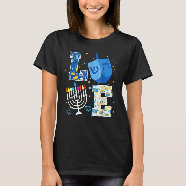 Camiseta LOVE Cute Hanukkah Decorations Dreidel Menorah Cha (Anverso)