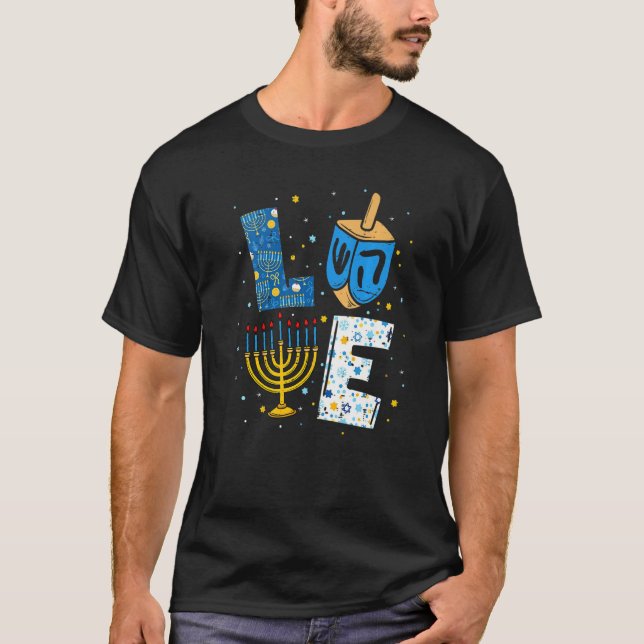 Camiseta LOVE Cute Hanukkah Decorations Dreidel Menorah Cha (Anverso)