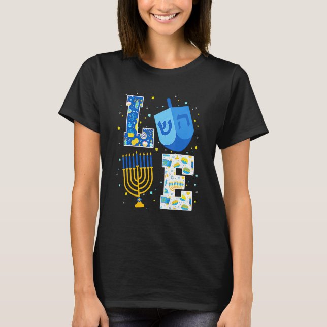 Camiseta LOVE Cute Hanukkah Decorations Dreidel Menorah Cha (Anverso)
