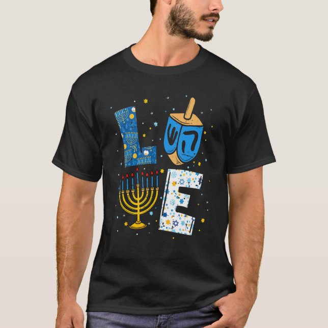Camiseta LOVE Cute Hanukkah Decorations Dreidel Menorah Cha (Anverso)