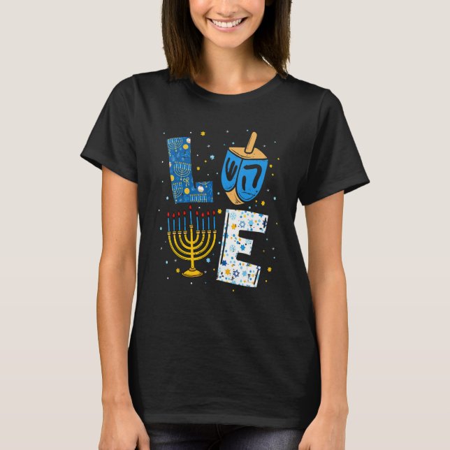 Camiseta LOVE Cute Hanukkah Decorations Dreidel Menorah Cha (Anverso)