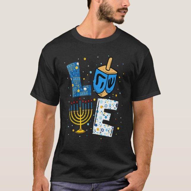 Camiseta LOVE Cute Hanukkah Decorations Dreidel Menorah Cha (Anverso)