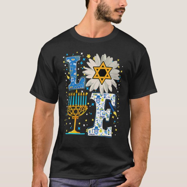 Camiseta LOVE Cute Hanukkah Floral Dreidel Menorah Chanukah (Anverso)