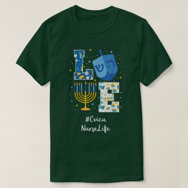 Camiseta Love Cvicu Nurse Hanukkah Jewish Chanukah MATCHING (Diseño del anverso)