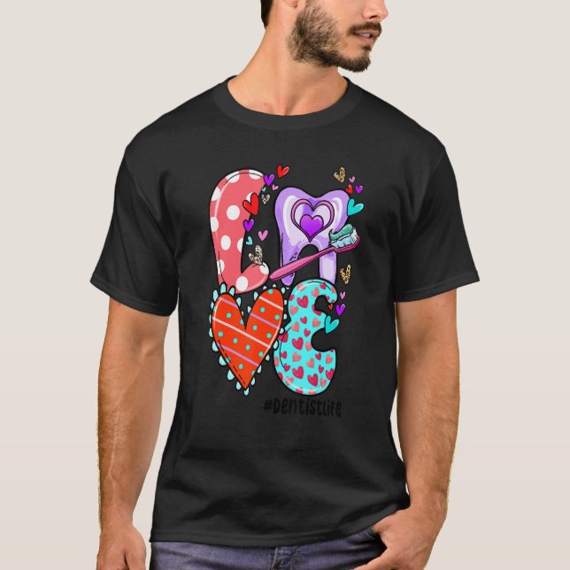 Camiseta LOVE Dentist Life Leopard Heart Valentine's Day Gi (Anverso)