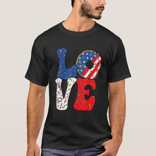 Camiseta Love Donut Sprinkle with USA American flag for 4th (Anverso)