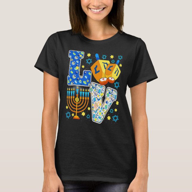 Camiseta LOVE Dreidel Menorah Chanukah Cute Hanukkah Pajama (Anverso)