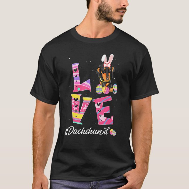 Camiseta Love Easter Dachshund Bunny Ears Dog (Anverso)