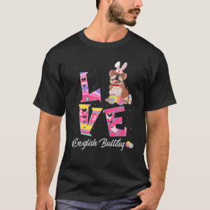 Camiseta Love Easter English Bulldog Bunny Ears Funny Dog L