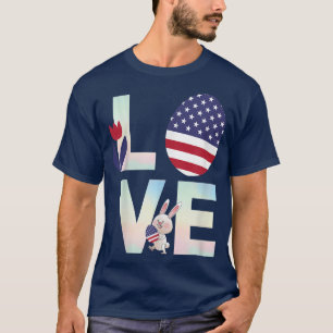 Camiseta Love Easter Funny Bunny American Flag Egg Patrioti