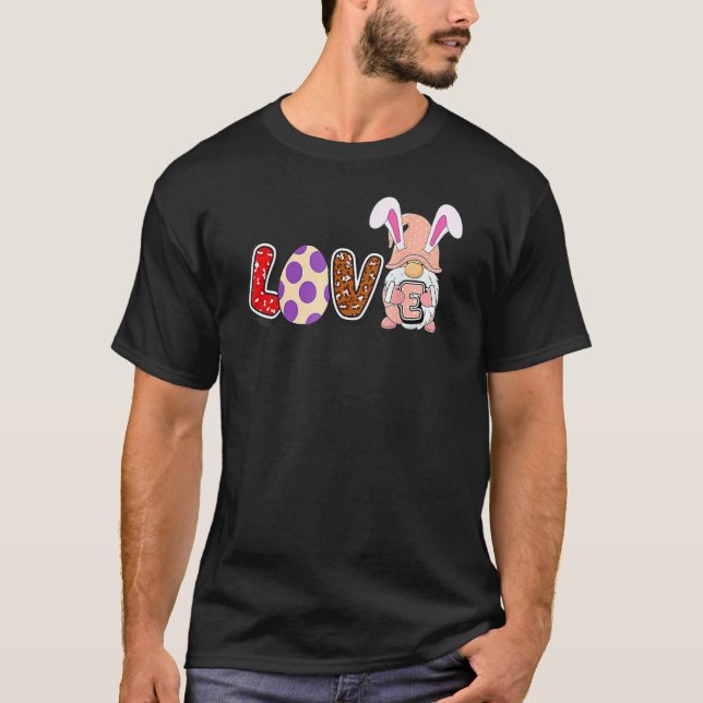 Camiseta Love Easter Gnome Bunny Ears Lettering Leopard Gr (Anverso)