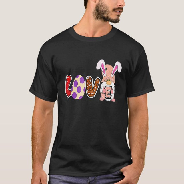 Camiseta Love Easter Gnome Bunny Ears Lettering Leopard Gr (Anverso)