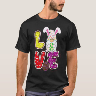 Camiseta Love Easter Gnome Egny Bunny Ears Leopard Letterin