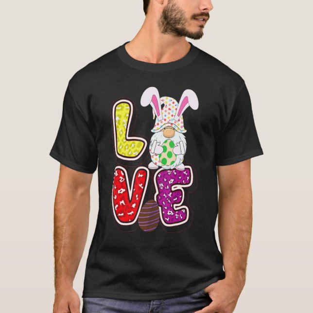 Camiseta Love Easter Gnome Egny Bunny Ears Leopard Letterin (Anverso)