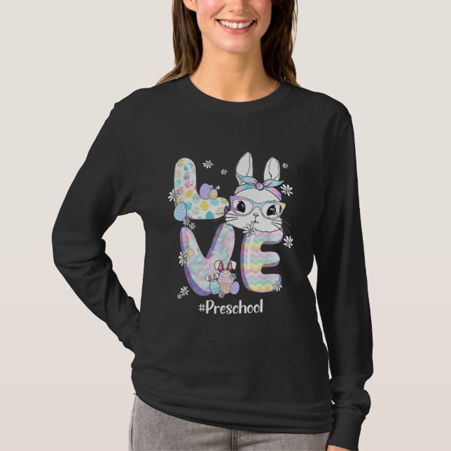 Camiseta Love Easter Preschool Teacher Bunny Cute Face Happ (Anverso)