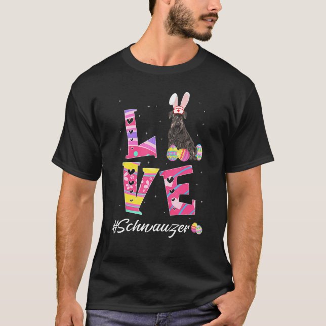 Camiseta Love Easter Schnauzer Bunny Ears Dog (Anverso)