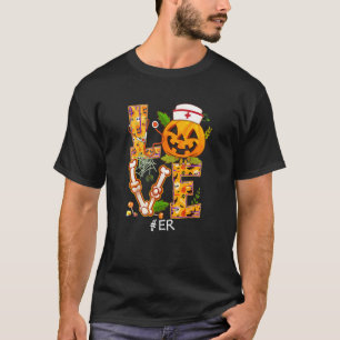 Camiseta Love Er Nurse Halloween Skeleton Pumpkin Stethosco