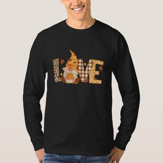 Camiseta Love Fall Plaid Leopard Gnome Family Pajama Thanks (Anverso)