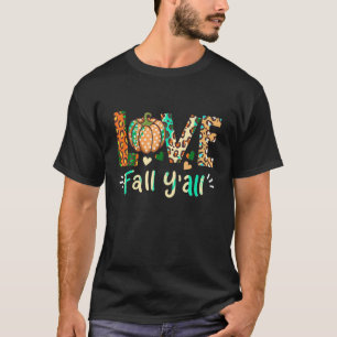 Camiseta Love Fall Y all Leopard Pumpkin Feliz Día de Graci