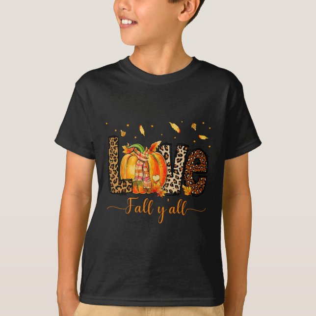 Camiseta Love Fall Y Pumpkin Leopard Fall Leaves Gracias (Anverso)