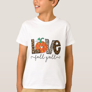 Camiseta Love Fall Y'all Autumason Leopard Print Pumpki